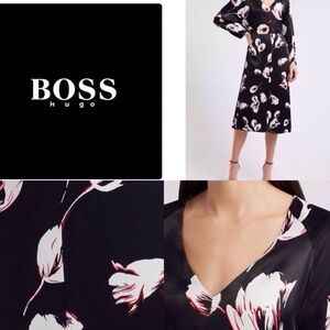 NWT BOSS Diesha Long Sleeve Satin A-Line Dress size 14